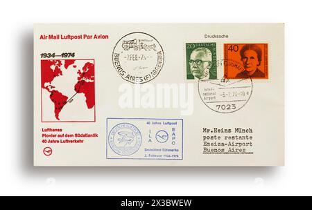 Prima lettera di volo, prima copertura del volo, volo per l'anniversario della Lufthansa, 40 anni di traffico aereo tra Germania e Sud America, da Stoccarda Foto Stock