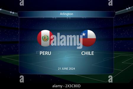 Perù contro Cile. America football Tournament 2024, tabellone segnapunti di calcio modello grafico trasmesso Illustrazione Vettoriale
