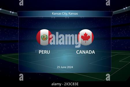 Perù contro Canada. America football Tournament 2024, tabellone segnapunti di calcio modello grafico trasmesso Illustrazione Vettoriale