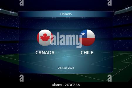 Canada vs Cile. America football Tournament 2024, tabellone segnapunti di calcio modello grafico trasmesso Illustrazione Vettoriale