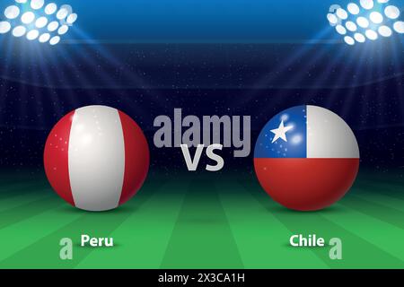 Perù contro Cile. America football Tournament 2024, tabellone segnapunti di calcio modello grafico trasmesso Illustrazione Vettoriale