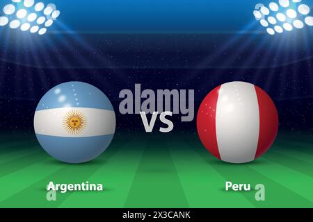 Argentina vs Perù. America football Tournament 2024, tabellone segnapunti di calcio modello grafico trasmesso Illustrazione Vettoriale