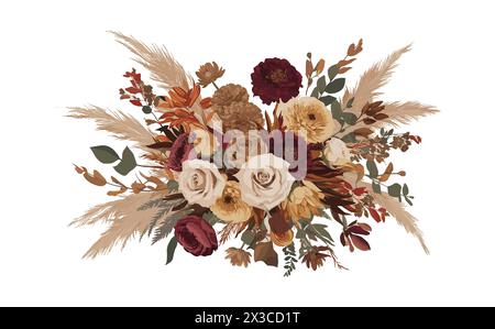 Bouquet boho chic con una gamma di colori autunnali. Illustrazione Vettoriale