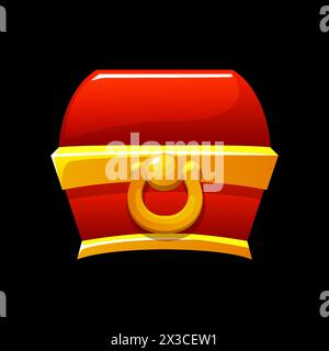 Illustrazione del tesoro rosso, scatola dei pirati vettoriali sul nero. Regalo di successo per i risultati di gioco, tronco antico, premio bonus per il vincitore dell'interfaccia utente PRG. Petto vintage Illustrazione Vettoriale