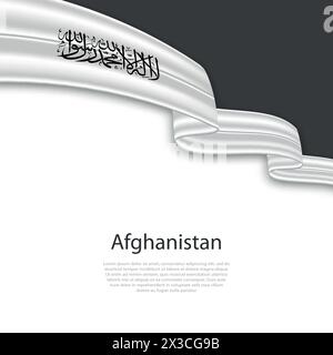 Ondeggiante nastro con bandiera dell'Afghanistan. Modello per la progettazione del poster del giorno indipendenza Illustrazione Vettoriale