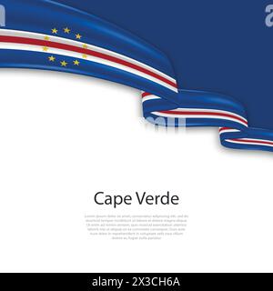 Nastro ondulato con bandiera di Capo Verde. Modello per la progettazione del poster del giorno indipendenza Illustrazione Vettoriale