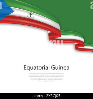 Nastro ondulato con bandiera della Guinea Equatoriale. Modello per la progettazione del poster del giorno indipendenza Illustrazione Vettoriale