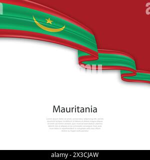 Nastro ondulato con bandiera della Mauritania. Modello per la progettazione del poster del giorno indipendenza Illustrazione Vettoriale