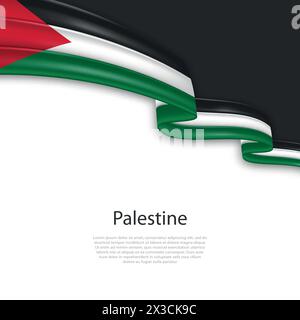 Ondeggiando il nastro con la bandiera della Palestina. Modello per la progettazione del poster del giorno indipendenza Illustrazione Vettoriale