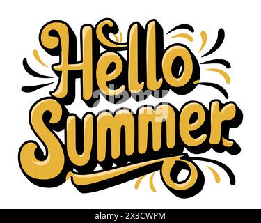 Hello Summer è scritto in un carattere audace e colorato. Illustrazione Vettoriale