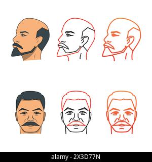 Set di icone dei leader sovietici Lenin e Stalin. Comunismo, rivoluzione russa. Illustrazione vettoriale Illustrazione Vettoriale