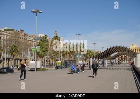 Moll de la Fusta, Promenade am Hafen Port Vell, Barcellona, Katalonien, Spanien Foto Stock