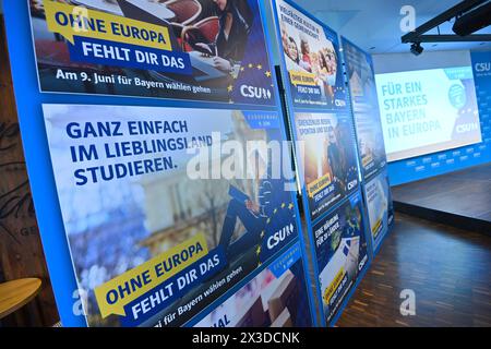 Vorstellung der CSU Kampagne zur Europawahl. Wahlplakate der CSU zur Europawahl AM 9.Juni 2024. *** Presentazione della campagna CSU per le elezioni europee CSU manifesti elettorali CSU per le elezioni europee del 9 giugno 2024 Foto Stock