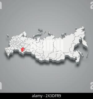 Regione del Bashkortostan evidenziata in rosso su una mappa 3d grigia della Russia Illustrazione Vettoriale