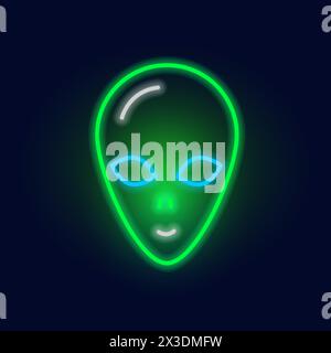 Insegna al neon alieno alla moda. Cartellone luminoso di notte, luce brillante. Logo estivo, emblema per Club o bar Concept Illustrazione Vettoriale