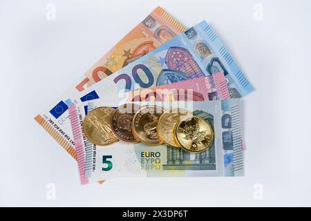 Euro, diverse Goldmünzen, Symbolfoto Gold, Geldanlage, Währung Foto Stock