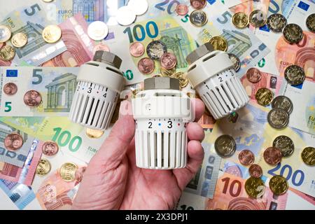 Symbolfoto Heizkosten, Energiekosten, termostato, Geld, Euro Foto Stock