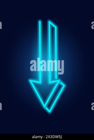 Freccia di moda, puntatore, insegna al neon. Cartellone luminoso di notte, luce brillante. Logo estivo, emblema per Club o bar Concept Illustrazione Vettoriale