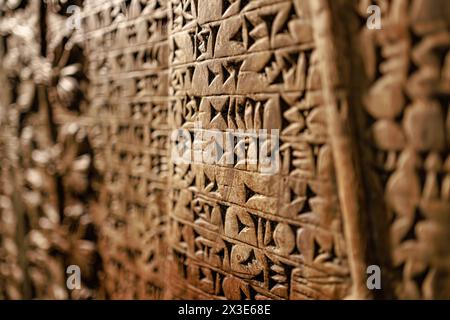 Geroglifici egiziani sul muro. Antica scrittura egiziana, geroglifici egiziani. Foto Stock