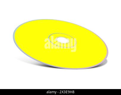 Modello vuoto giallo su CD o DVD per layout e design di presentazione. Rendering 3D. Immagine generata digitalmente. Isolato su sfondo bianco. Foto Stock