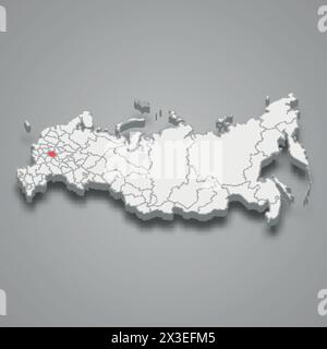 Regione di Ryazan evidenziata in rosso su una mappa 3d grigia della Russia Illustrazione Vettoriale