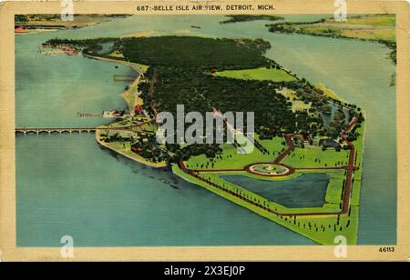Belle Isle Air View, Detroit, Michigan - cartolina d'epoca Foto Stock