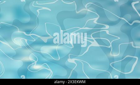 Trama ondulata in acqua blu, vista dall'alto. Riflesso alla luce del sole, piscina, oceano o sfondo astratto in stile anime giapponese Illustrazione Vettoriale