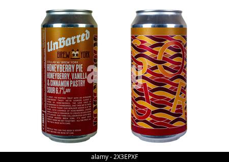 Unbarred Brewery in collaborazione con Brew Youk - torta al mirtillo - Honeyberry, Vaniglia & Cinnamon Pastry Sour - 6,7% abv. Foto Stock