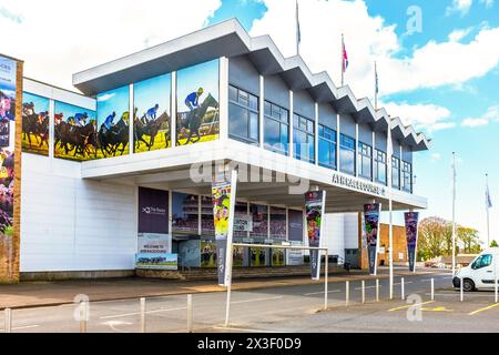 Ingresso principale all'ippodromo di Ayr, Ayrshire, Scozia, Regno Unito Foto Stock