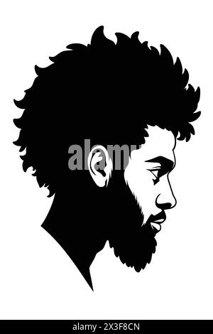 Capelli Dreadlocks, capelli afro e barba. Uomini neri afroamericani, immagine profilo africano silhouette. Uomo di fianco con afroharren Illustrazione Vettoriale