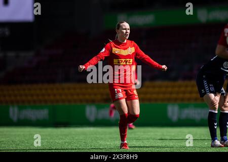 Farum, Danimarca. 21 aprile 2024. Nikoline Dudek (14) del Nordsjaelland visto nel Gjensidige Kvindeliga match tra FC Nordsjaelland e Aarhus GF al Right to Dream Park di Farum. (Foto: Gonzales Photo - Dejan Obretkovic). Foto Stock