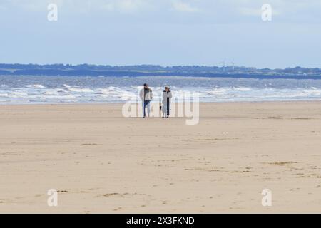 Gli amanti dei cani si recano in spiaggia per godersi il sole, Fraisthorpe Beach, East Yorkshire, Regno Unito Foto Stock
