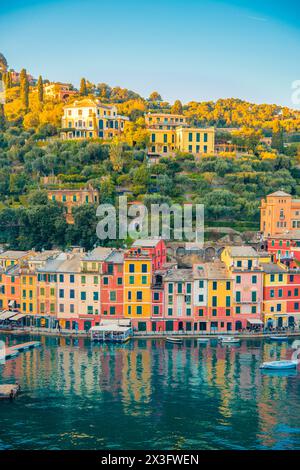 Vista panoramica sul porto di Portofino, sulla costa ligure. Foto Stock