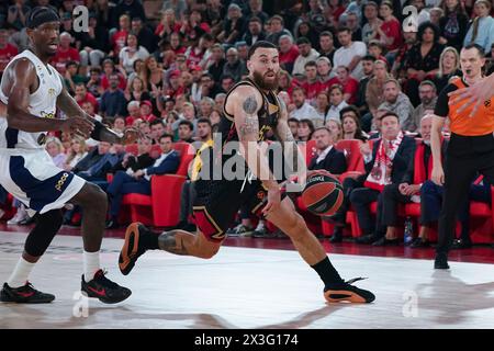 Monaco. 26 aprile 2024. Il giocatore di Monaco Mike James in azione durante l'Euroleague Playoff COME Monaco e Fenerbahce Beko Istanbul alla Salle Gaston Medecin di Monaco il 26 aprile 2024 Foto Stock