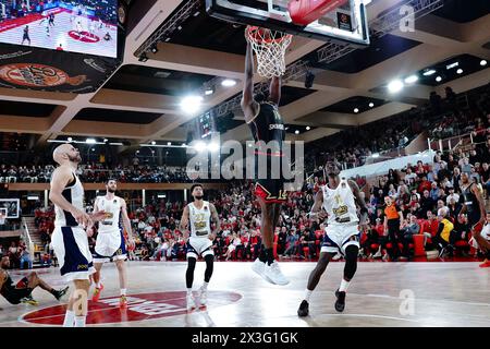 Monaco. 26 aprile 2024. Il giocatore di Monaco Mam Jaiteh in azione durante l'Euroleague Playoff COME Monaco e Fenerbahce Beko Istanbul alla Salle Gaston Medecin di Monaco il 26 aprile 2024 Foto Stock