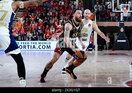 Monaco. 26 aprile 2024. Il giocatore di Monaco Mike James in azione durante l'Euroleague Playoff COME Monaco e Fenerbahce Beko Istanbul alla Salle Gaston Medecin di Monaco il 26 aprile 2024 Foto Stock