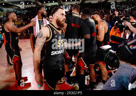 Monaco. 26 aprile 2024. Il giocatore di Monaco Mike James in azione durante l'Euroleague Playoff COME Monaco e Fenerbahce Beko Istanbul alla Salle Gaston Medecin di Monaco il 26 aprile 2024 Foto Stock