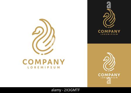 Logo a cigno color oro con design minimalista Illustrazione Vettoriale