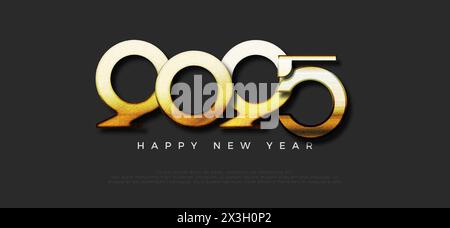 Numeri unici e un concetto scuro ed elegante. Design vettoriale premium per il nuovo anno 2025. Progettazione di saluti, banner, poster e calendari. Illustrazione Vettoriale