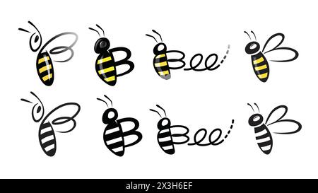 Illustrazione delle icone del simbolo vettoriale del logo Creative Bees Insect Collection Illustrazione Vettoriale