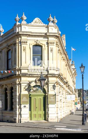 Historic Criterion Hotel (1877) nel distretto vittoriano di Oamaru, Itchen Street, Oamaru (te OHA-a-Maru), Otago Region, South Island, nuova Zelanda Foto Stock