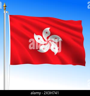 Bandiera nazionale ufficiale di Hong Kong, paese asiatico, illustrazione vettoriale Illustrazione Vettoriale