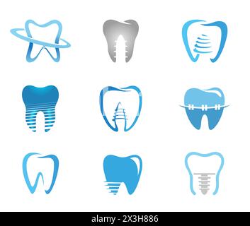 Illustrazione del logo della collezione Creative Dental Implant Set icona vettoriale simbolo design Illustrazione Vettoriale