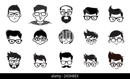 Creative Nerd Geek Faces Collection icone del simbolo vettoriale del logo illustrazione del design Illustrazione Vettoriale
