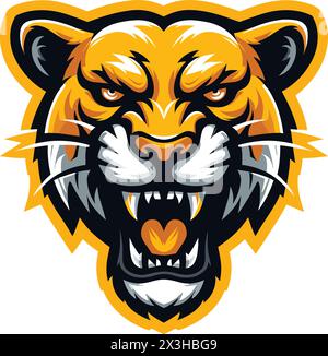 Logo della mascotte con testa di tigre ruggente Illustrazione Vettoriale