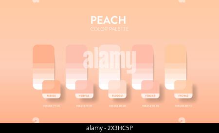 Guida alla tavolozza dei colori nelle raccolte di temi di colore Peach. Ispirazione a colori o grafico con modello di codici. Combinazione colori impostata RGB. Campioni di colori per Illustrazione Vettoriale