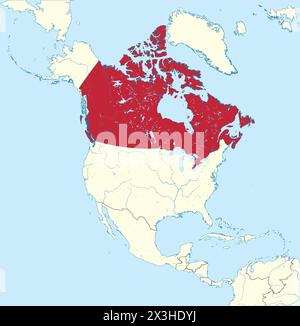 Mappa rossa del CANADA all'interno della mappa beige del continente nordamericano Illustrazione Vettoriale