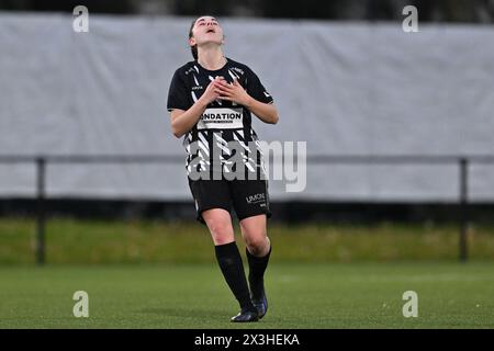 Marcinelle, Belgio. 26 aprile 2024. Lise Michalak (10) di Charleroi nella foto durante una partita di calcio femminile tra lo Sporting du Pays de Charleroi e il KV Mechelen nella quinta partita dei play-off nella stagione 2023 - 2024 del belga lotto Womens Super League, sabato 26 aprile 2024 a Marcinelle, BELGIO. Crediti: Sportpix/Alamy Live News Foto Stock
