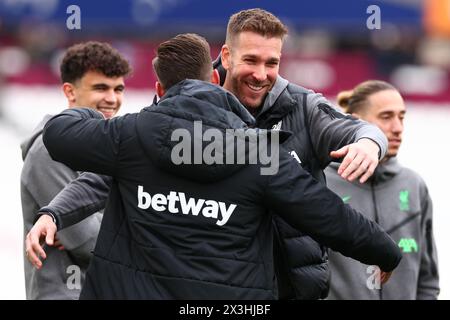 London Stadium, Londra, Regno Unito. 27 aprile 2024. Premier League Football, West Ham United contro Liverpool; Adrian of Liverpool Credit: Action Plus Sports/Alamy Live News Foto Stock