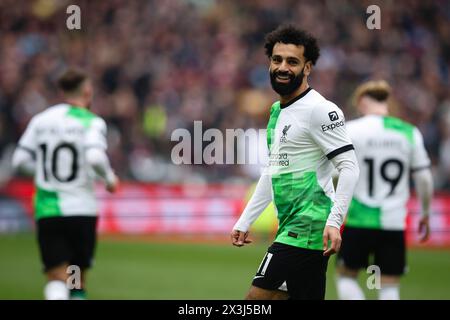 LONDRA, Regno Unito - 27 aprile 2024: Mohamed Salah del Liverpool reagisce durante la partita di Premier League tra il West Ham United FC e il Liverpool FC al London Stadium (credito: Craig Mercer/ Alamy Live News) Foto Stock